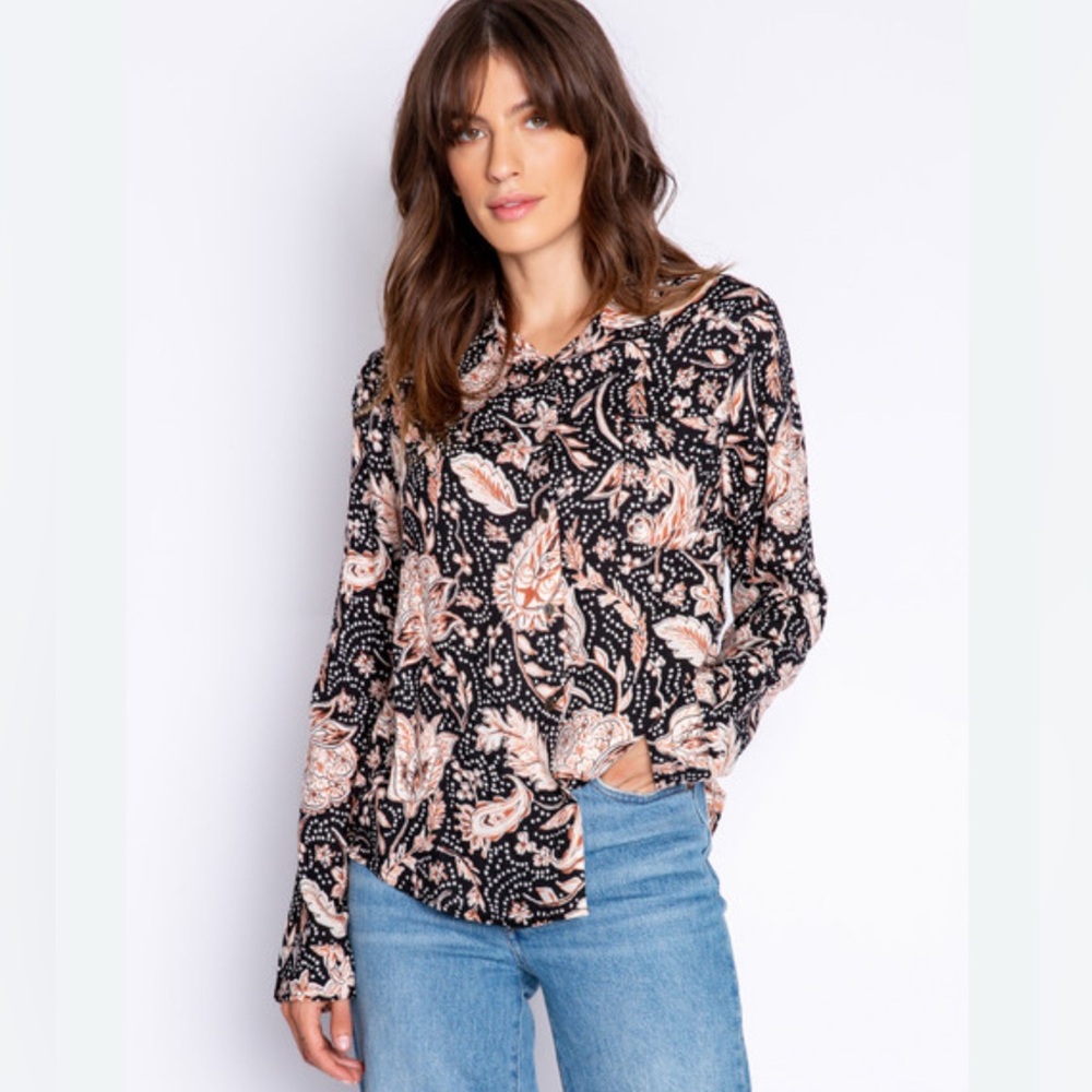PJ Salvage Paisley Nights Long Sleeve Top Size Small NWT
